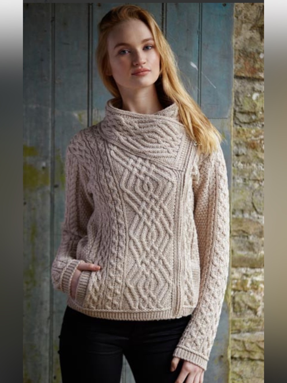 NWT Aran Crafts Irish Merino Wool Side Zip Cardigan L